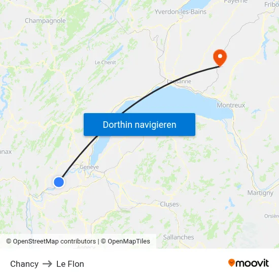 Chancy to Le Flon map