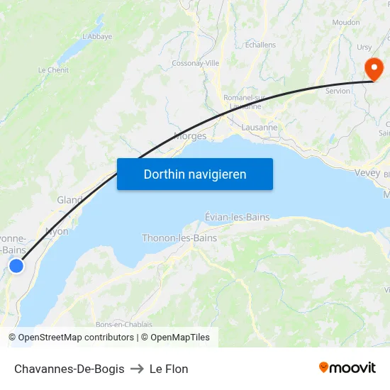 Chavannes-De-Bogis to Le Flon map