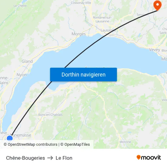 Chêne-Bougeries to Le Flon map
