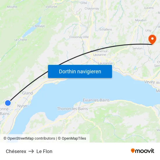Chéserex to Le Flon map