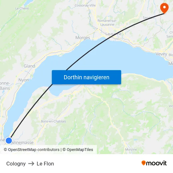 Cologny to Le Flon map
