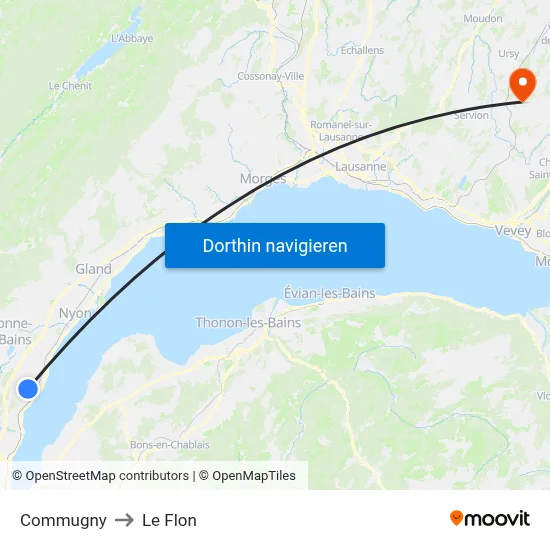 Commugny to Le Flon map