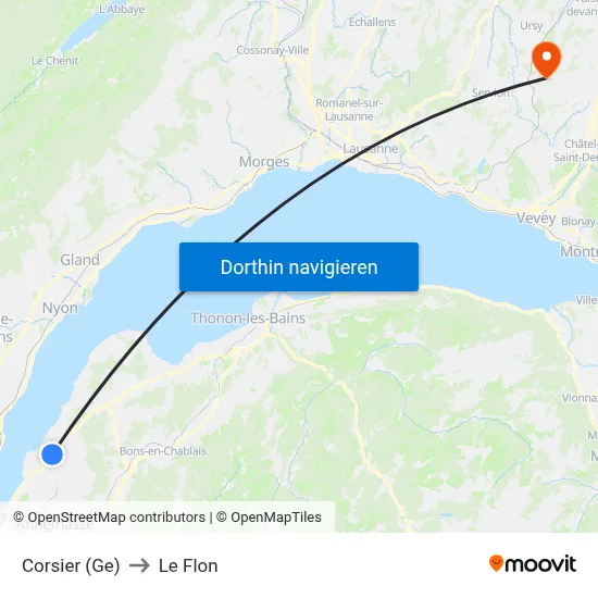 Corsier (Ge) to Le Flon map