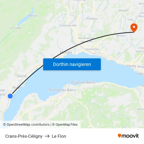 Crans-Près-Céligny to Le Flon map