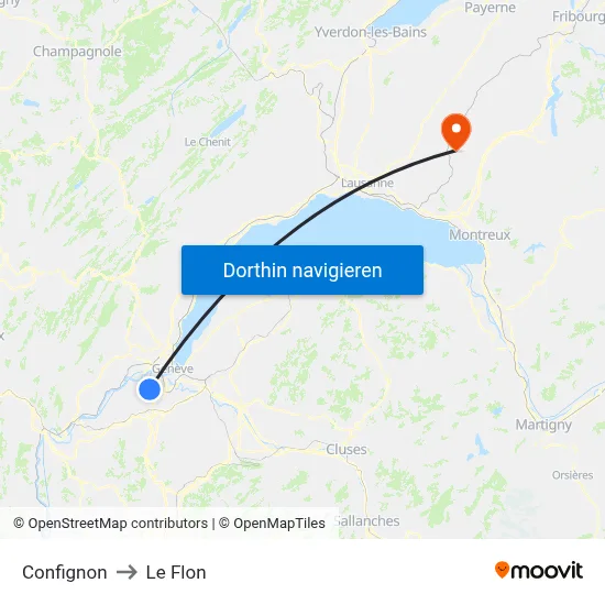 Confignon to Le Flon map