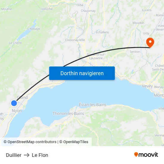 Duillier to Le Flon map