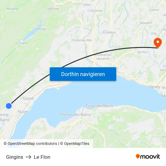 Gingins to Le Flon map