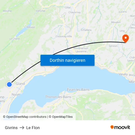 Givrins to Le Flon map