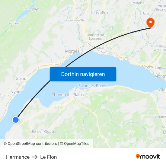 Hermance to Le Flon map