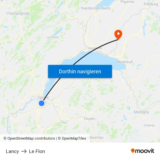 Lancy to Le Flon map