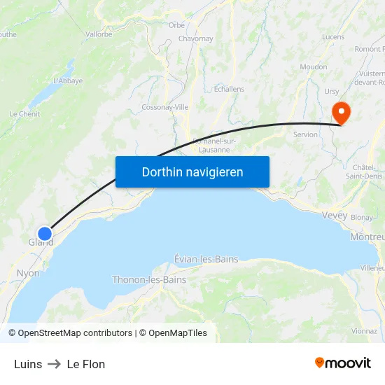 Luins to Le Flon map