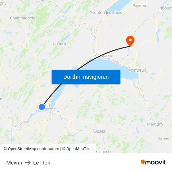 Meyrin to Le Flon map