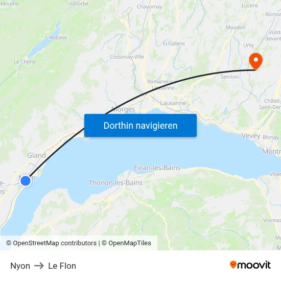 Nyon to Le Flon map