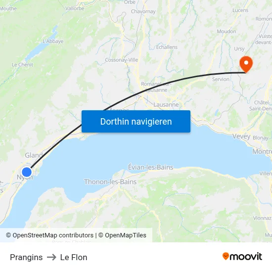 Prangins to Le Flon map