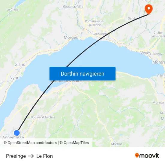 Presinge to Le Flon map