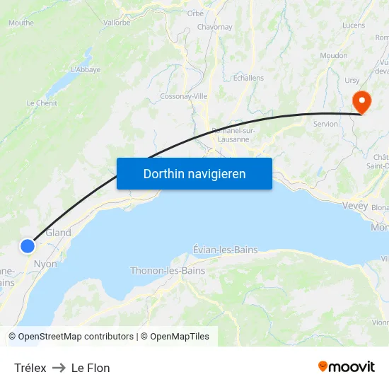 Trélex to Le Flon map