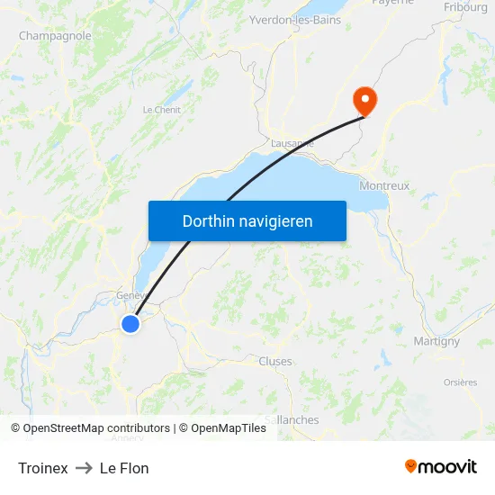 Troinex to Le Flon map