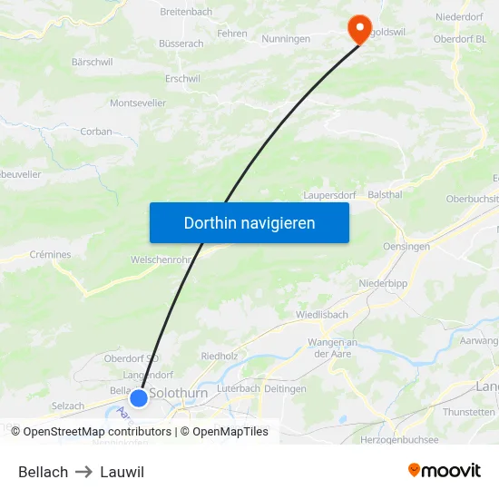 Bellach to Lauwil map