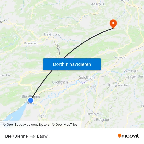 Biel/Bienne to Lauwil map