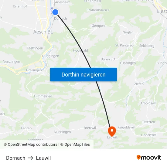 Dornach to Lauwil map