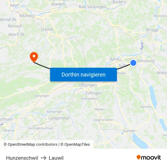Hunzenschwil to Lauwil map