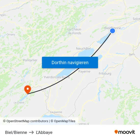 Biel/Bienne to L'Abbaye map