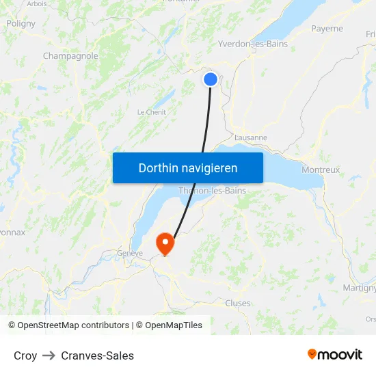 Croy to Cranves-Sales map
