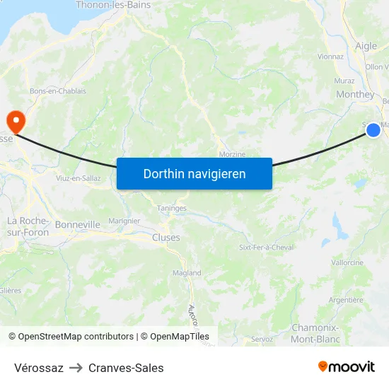 Vérossaz to Cranves-Sales map