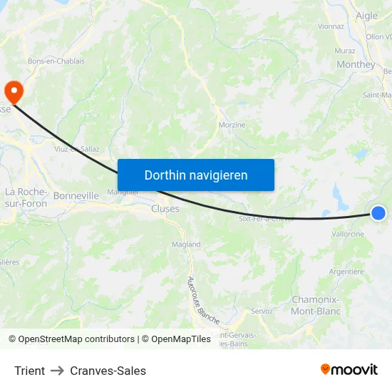 Trient to Cranves-Sales map