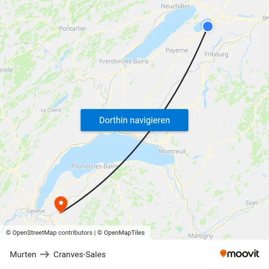 Murten to Cranves-Sales map
