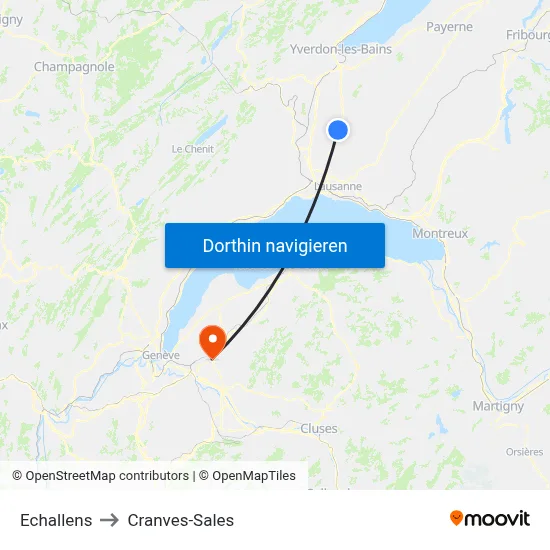 Echallens to Cranves-Sales map