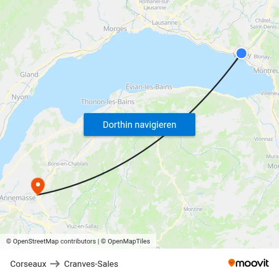 Corseaux to Cranves-Sales map