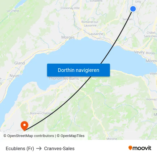 Ecublens (Fr) to Cranves-Sales map