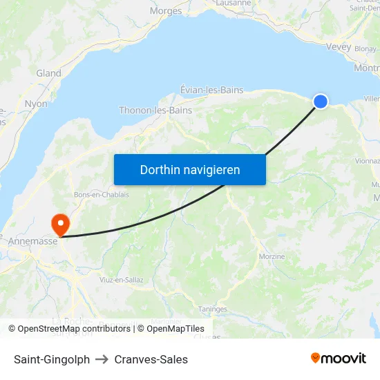 Saint-Gingolph to Cranves-Sales map