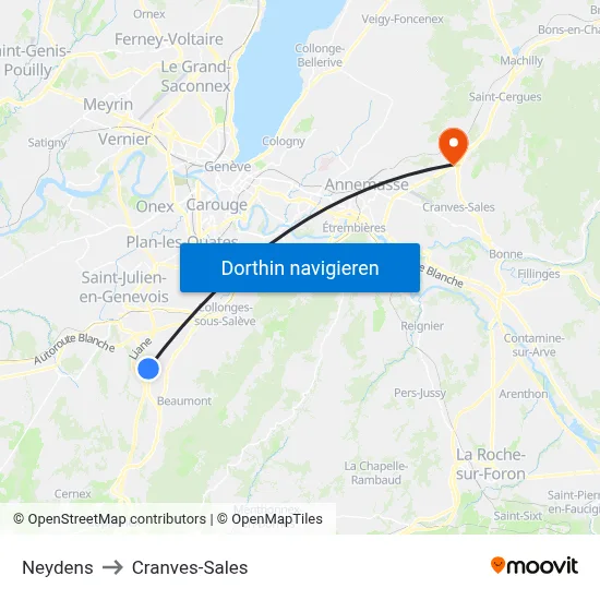 Neydens to Cranves-Sales map