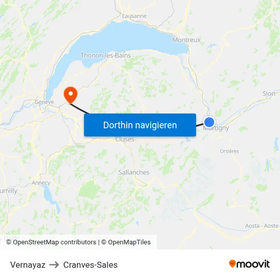 Vernayaz to Cranves-Sales map