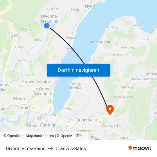 Divonne-Les-Bains to Cranves-Sales map