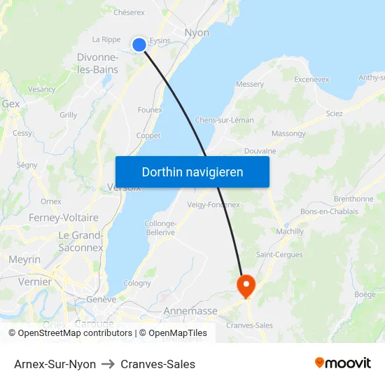 Arnex-Sur-Nyon to Cranves-Sales map