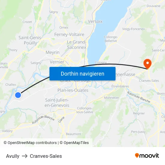 Avully to Cranves-Sales map