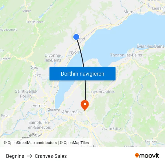 Begnins to Cranves-Sales map