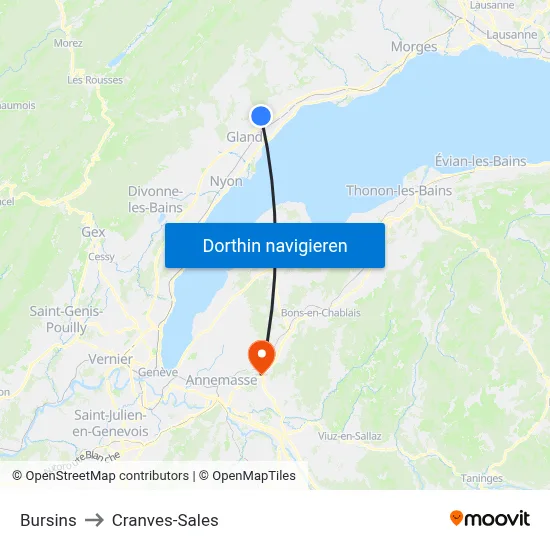 Bursins to Cranves-Sales map