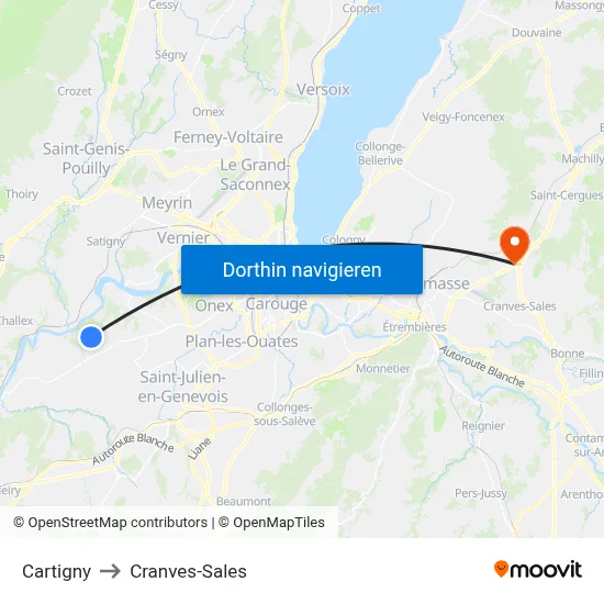 Cartigny to Cranves-Sales map