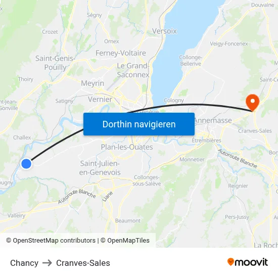 Chancy to Cranves-Sales map