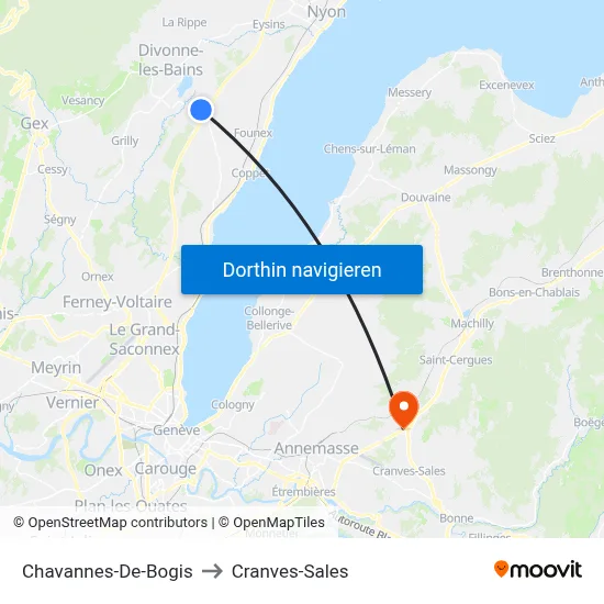 Chavannes-De-Bogis to Cranves-Sales map