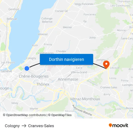 Cologny to Cranves-Sales map