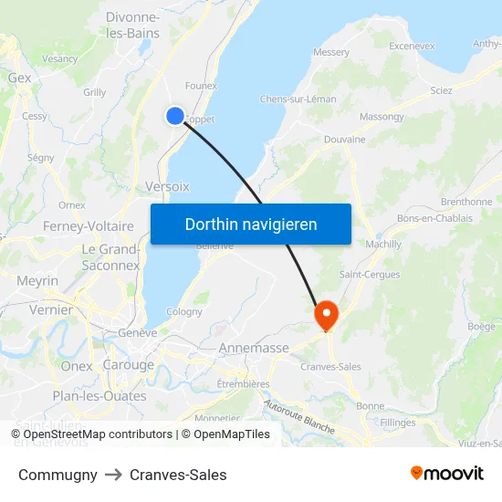 Commugny to Cranves-Sales map