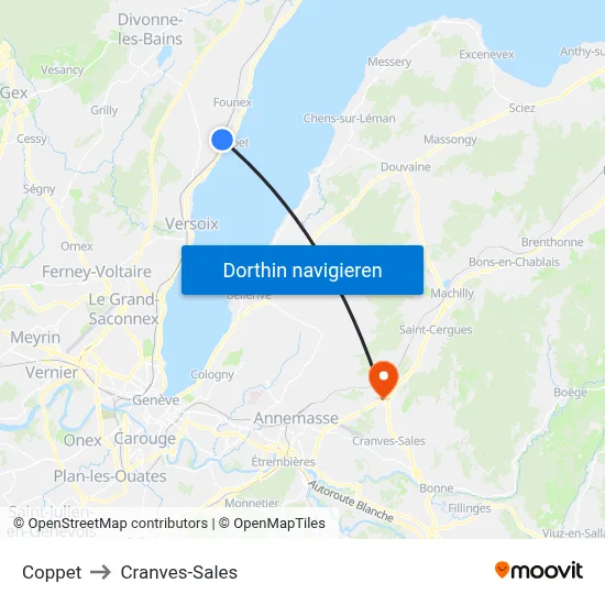 Coppet to Cranves-Sales map