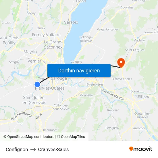 Confignon to Cranves-Sales map