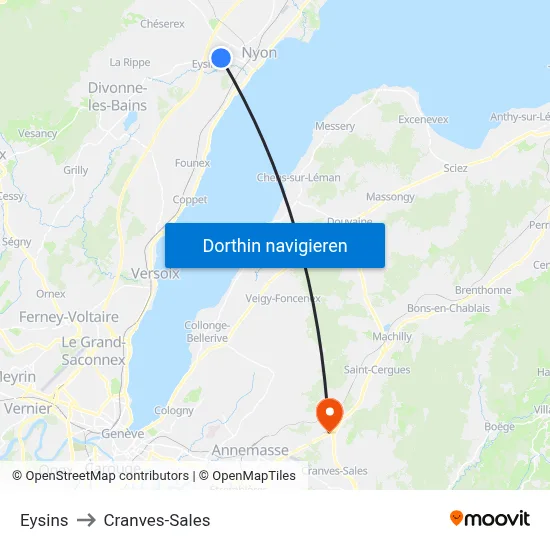 Eysins to Cranves-Sales map