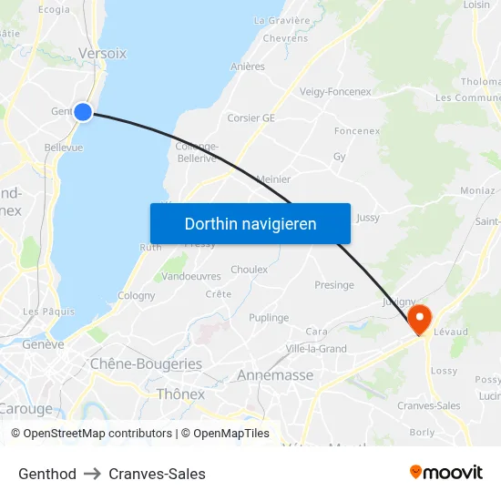 Genthod to Cranves-Sales map